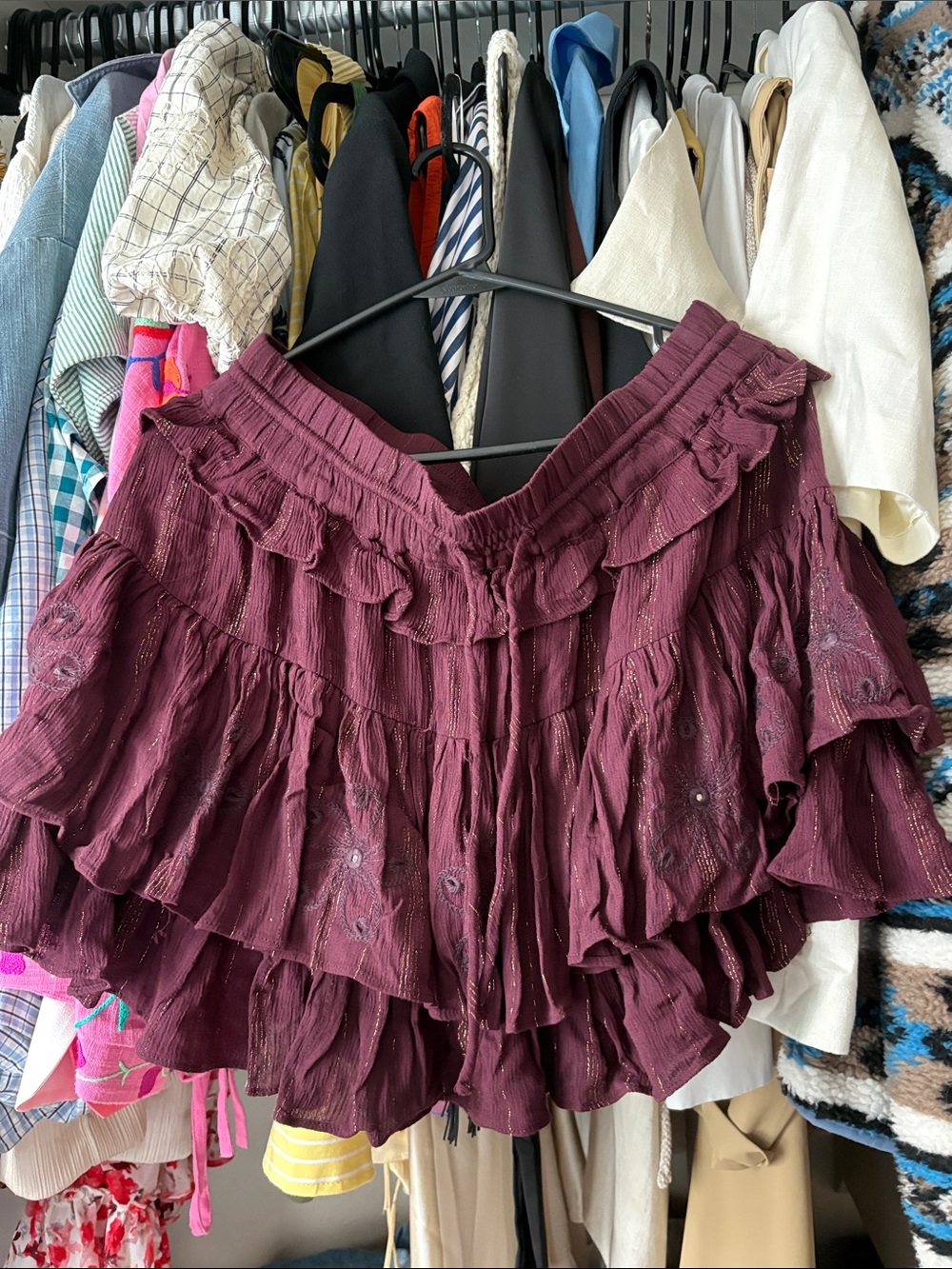 H&M Plum Tiered Ruffle Mini Skirt